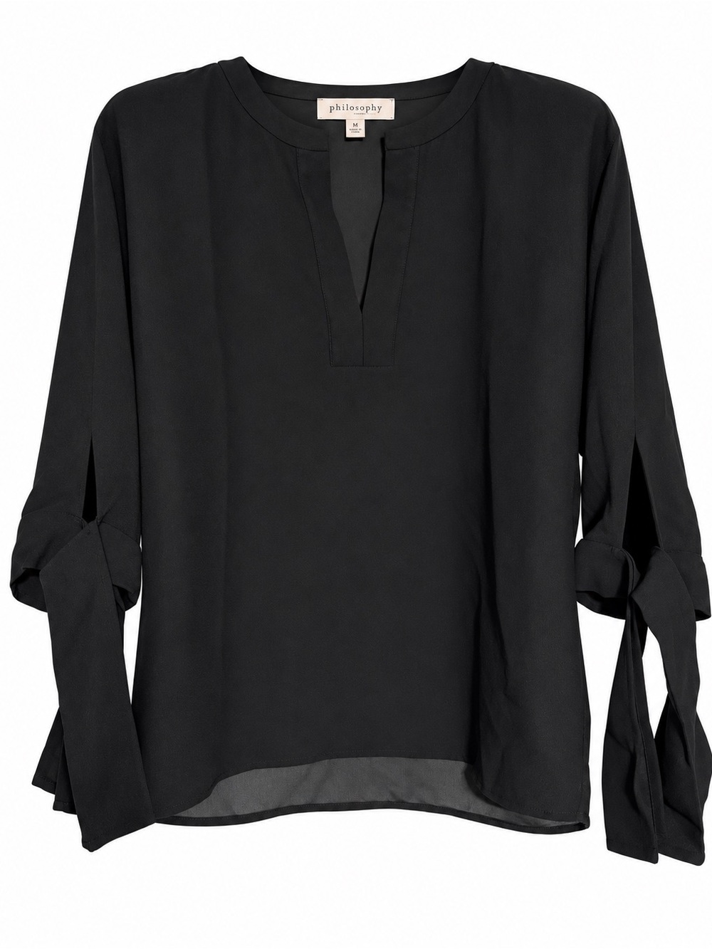 Philosophy Black Tie-Sleeve V-Notch Blouse